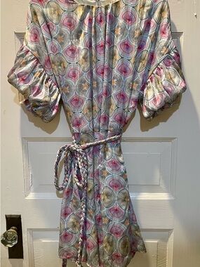 g.p.d. Radiant Circle Print Belted Dress - Pink, Blue, Gold, Size Medium
